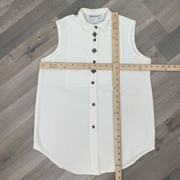 Vintage 80s Renaissance Pleated Sleeveless White Button Up Blouse White Medium - Picture 10 of 11